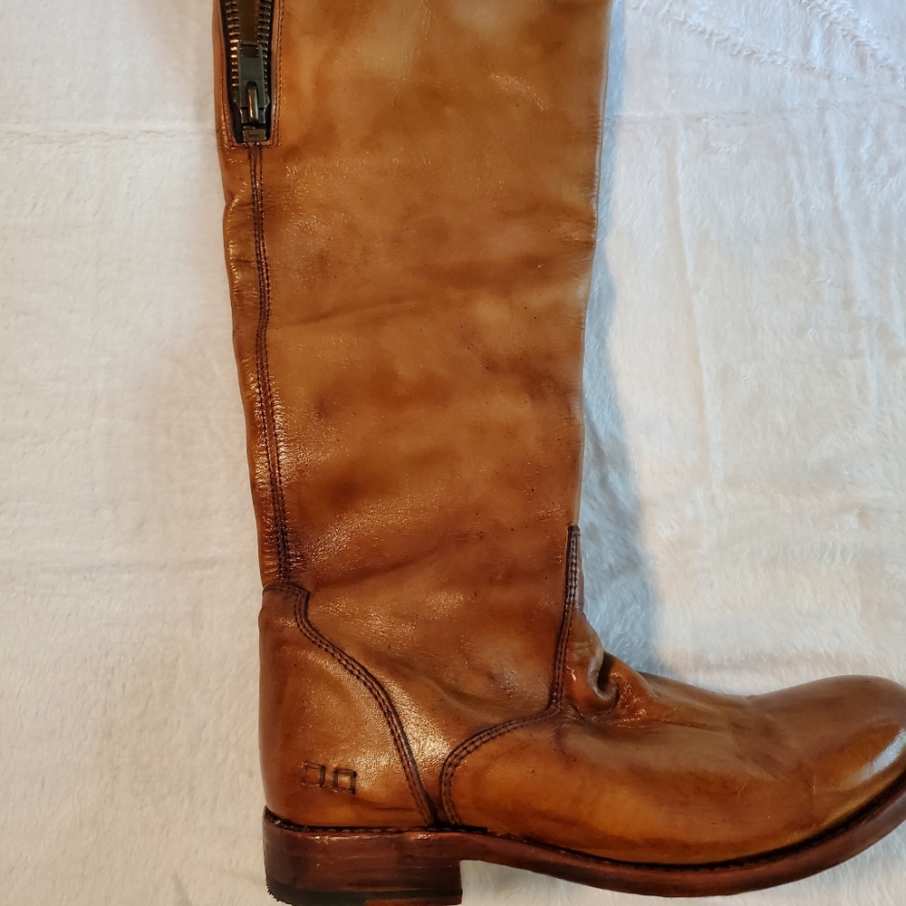 Bed Stu Tan Distressed Heeled Boots with Side Zipper